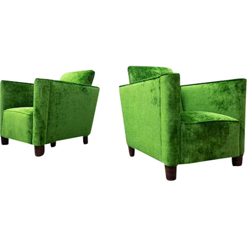 Pair of vintage green velvet armchairs, 1940