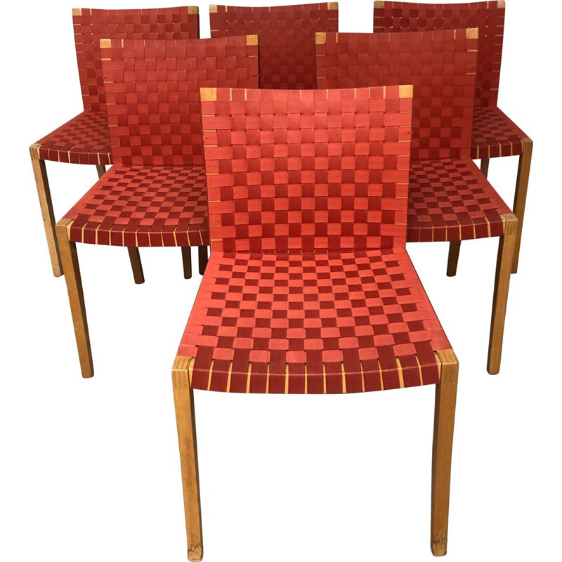 Set of 6 red vintage 737 chairs by Peter Maly for Thonet vintage, 1990