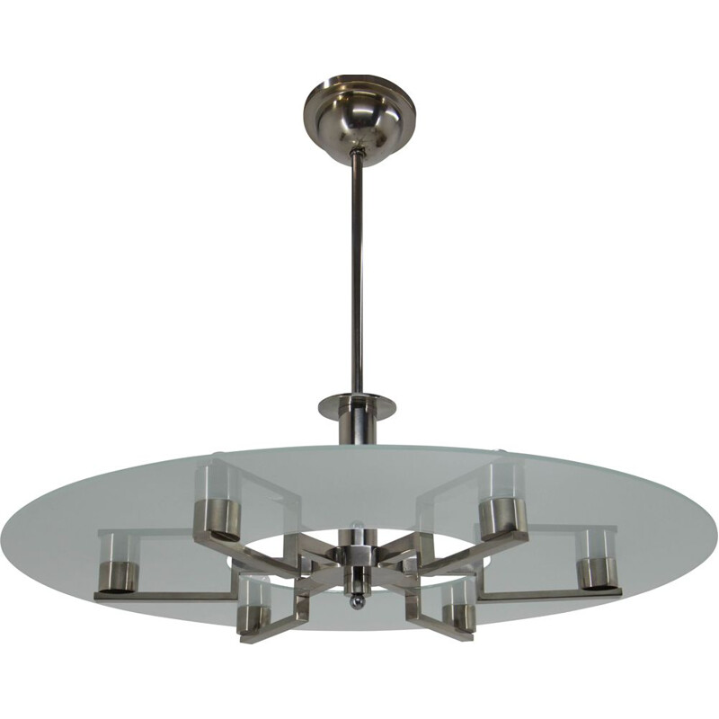 Vintage functionalist 6-flame nickel chandelier, 1930