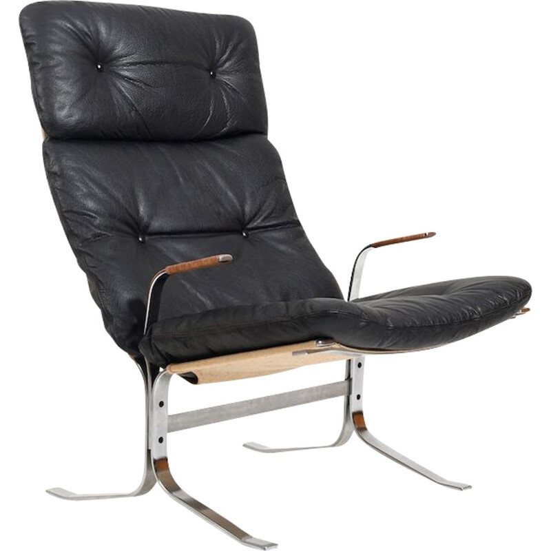 Vintage Siesta lounge chair in steel and leather by Ingmar Relling, 1970s