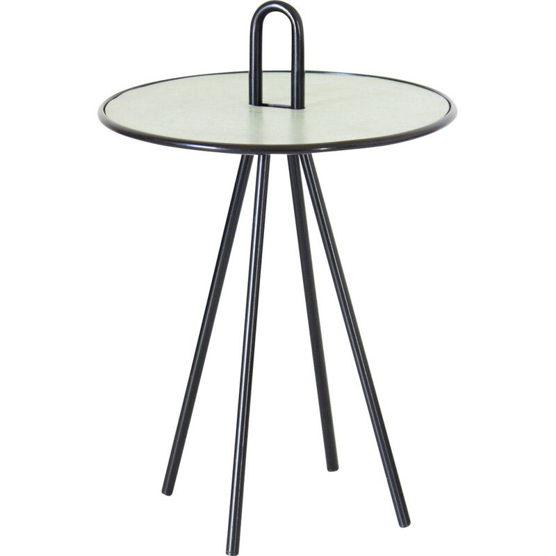 Table d'appoint ronde vintage en fer noir courbé, 1960