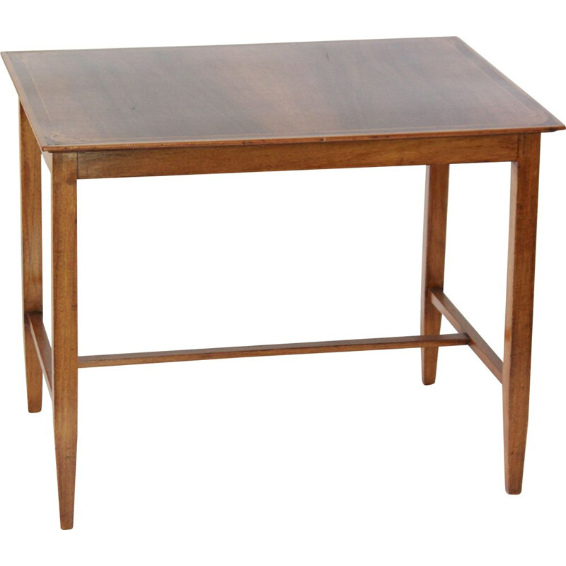 Vintage solid wood inlaid side table, 1940s