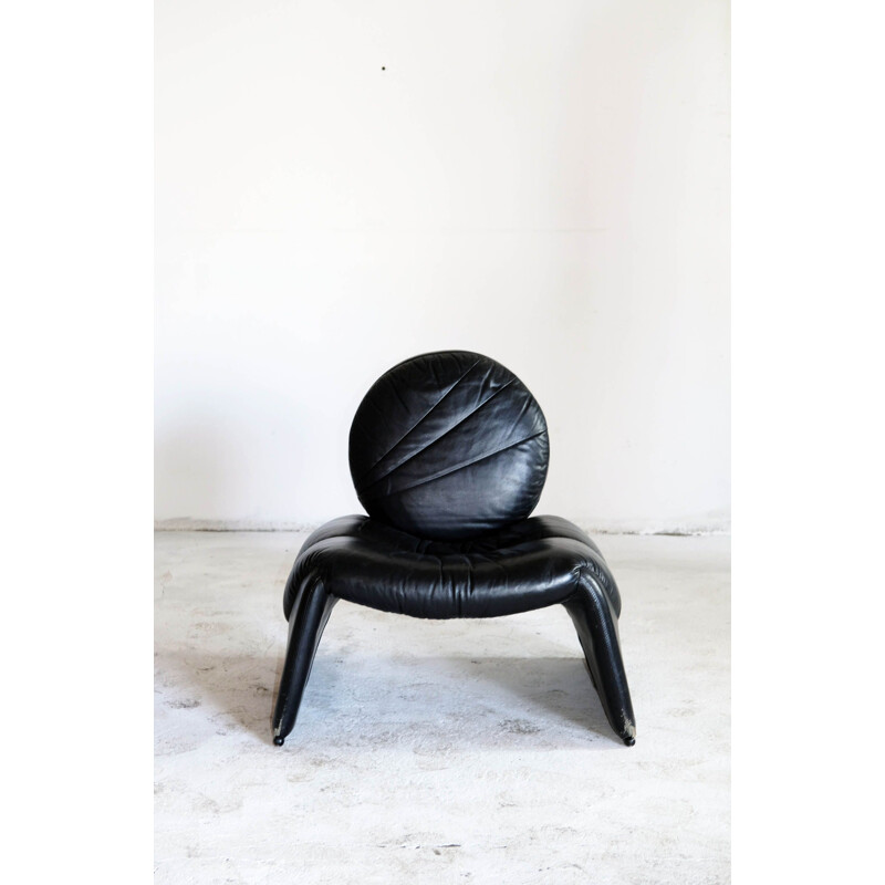 Vintage contemporary leather armchair by Vittorio Introini, Italy 1980s