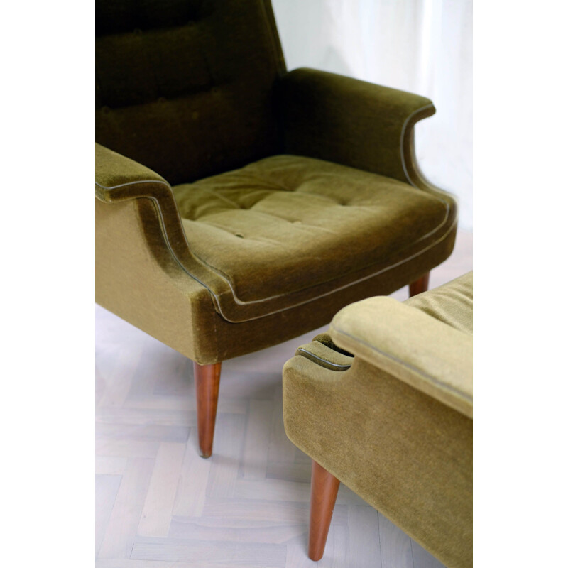 Danish vintage velvet living room set, 1950s