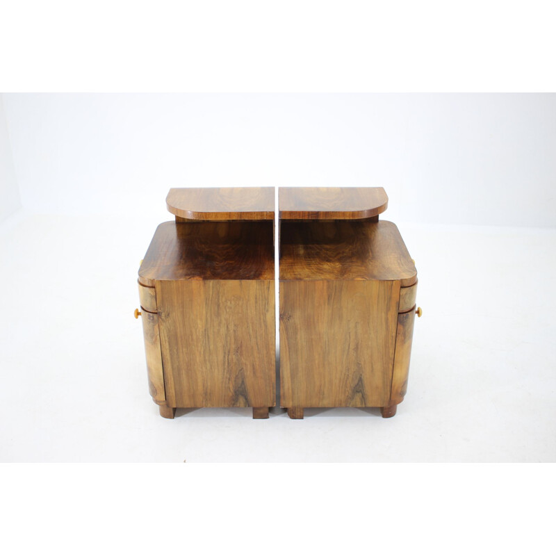 Pair of vintage walnut Art deco night stands, Czechoslovakia 1940s