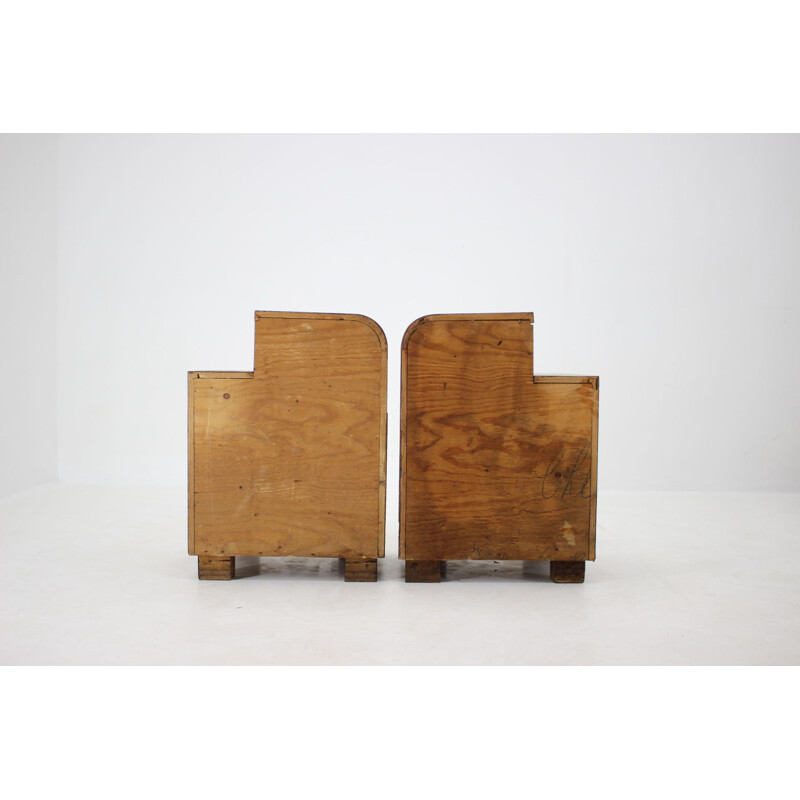 Pair of vintage walnut Art deco night stands, Czechoslovakia 1940s