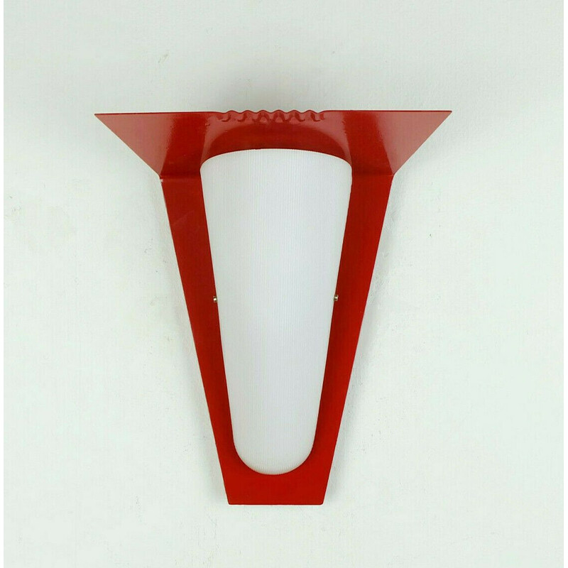 Mid century red lacquered metal outdoor wall lamp, 1950s