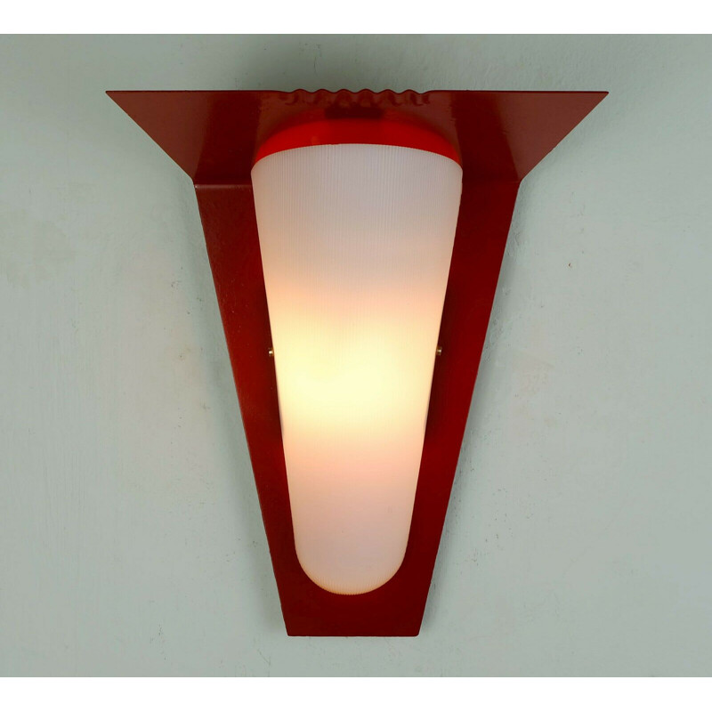 Mid century red lacquered metal outdoor wall lamp, 1950s