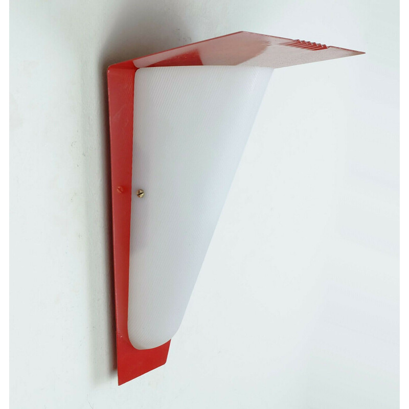 Mid century red lacquered metal outdoor wall lamp, 1950s