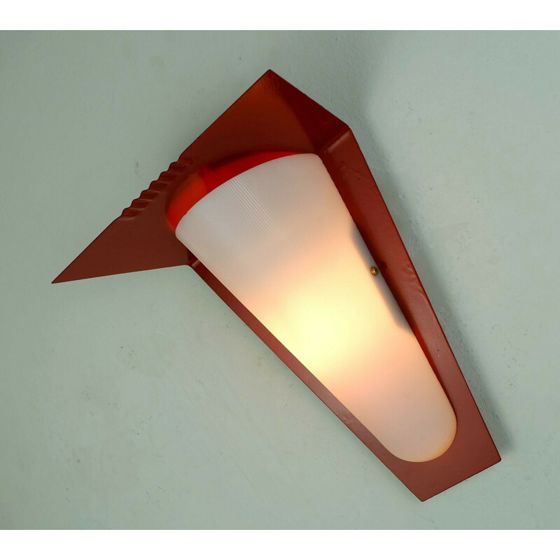 Mid century red lacquered metal outdoor wall lamp, 1950s