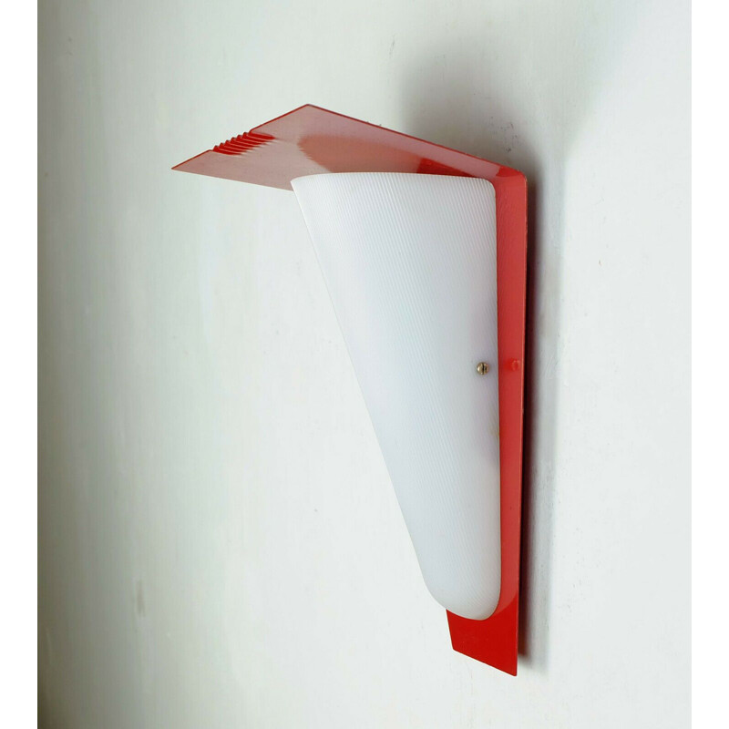 Mid century red lacquered metal outdoor wall lamp, 1950s