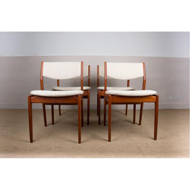 Set of 4 vintage teak and fabric Danish chairs by Erik Buch for Oddense Maskinsnedkeri As, 1960