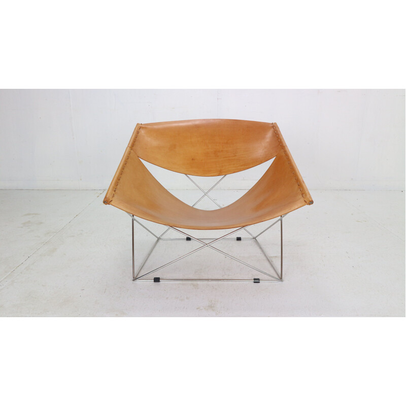 Vintage Butterfly armchair model F675 in cognac leather by Pierre Paulin for Artifort, Holland 1963