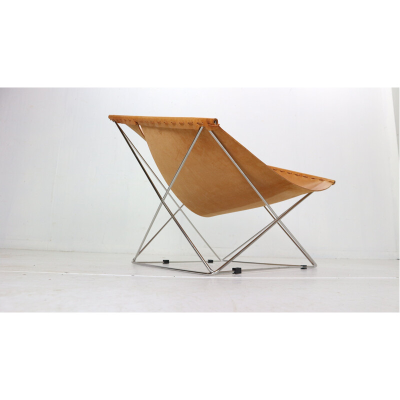 Fauteuil vintage Butterfly modèle F675 en cuir cognac de Pierre Paulin pour Artifort, Hollande 1963