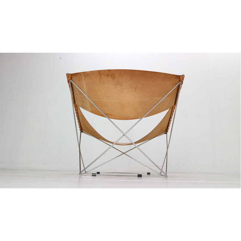 Vintage Butterfly armchair model F675 in cognac leather by Pierre Paulin for Artifort, Holland 1963