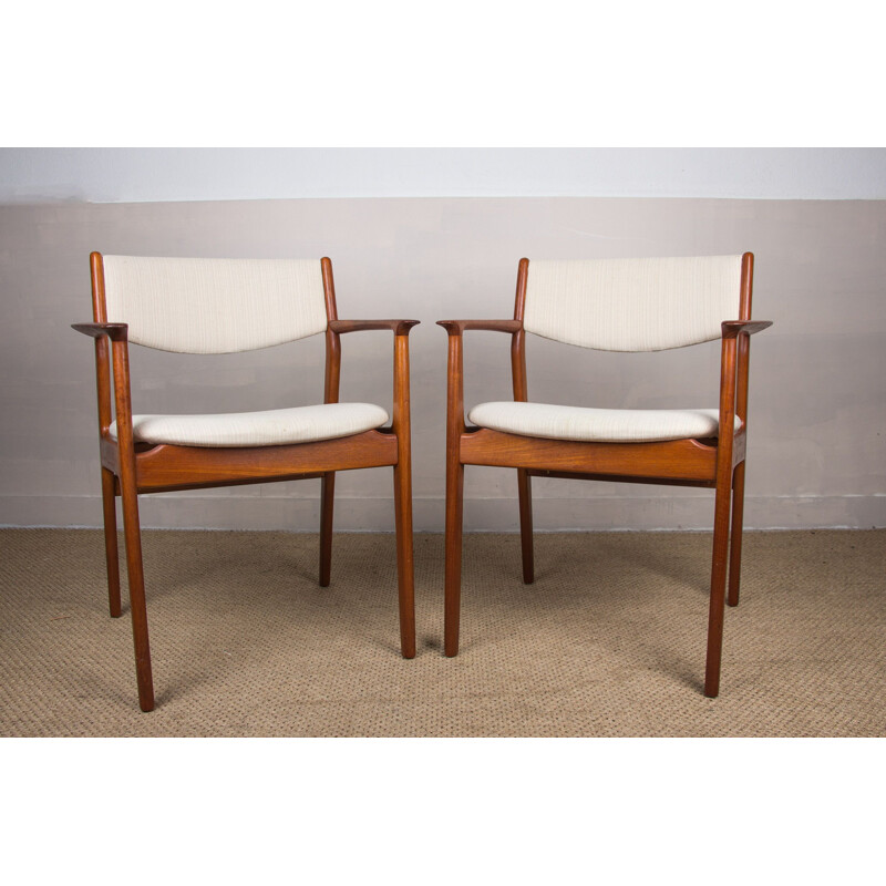 Pair of vintage Danish teak and fabric armchairs by Erik Buch for Oddense Maskinsnedkeri As, 1960