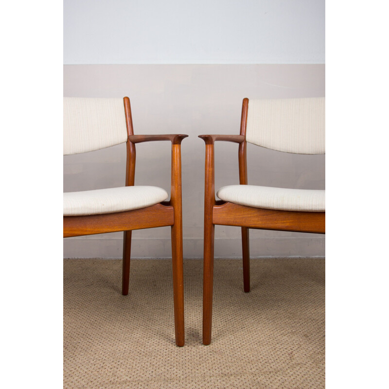 Pair of vintage Danish teak and fabric armchairs by Erik Buch for Oddense Maskinsnedkeri As, 1960