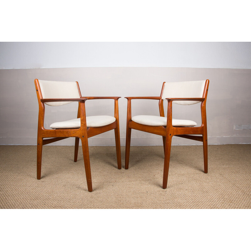Pair of vintage Danish teak and fabric armchairs by Erik Buch for Oddense Maskinsnedkeri As, 1960