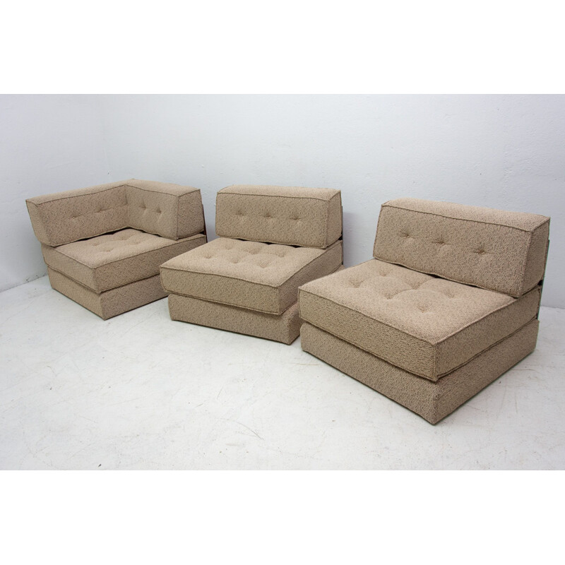 Vintage modular fabric trio sofa, 1970