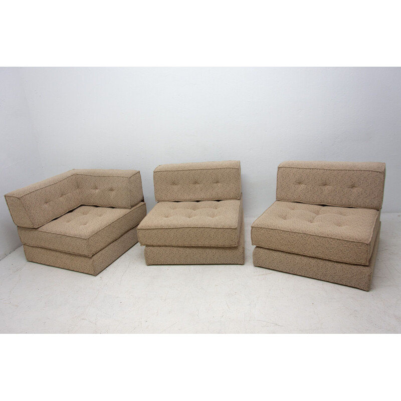 Vintage modular fabric trio sofa, 1970