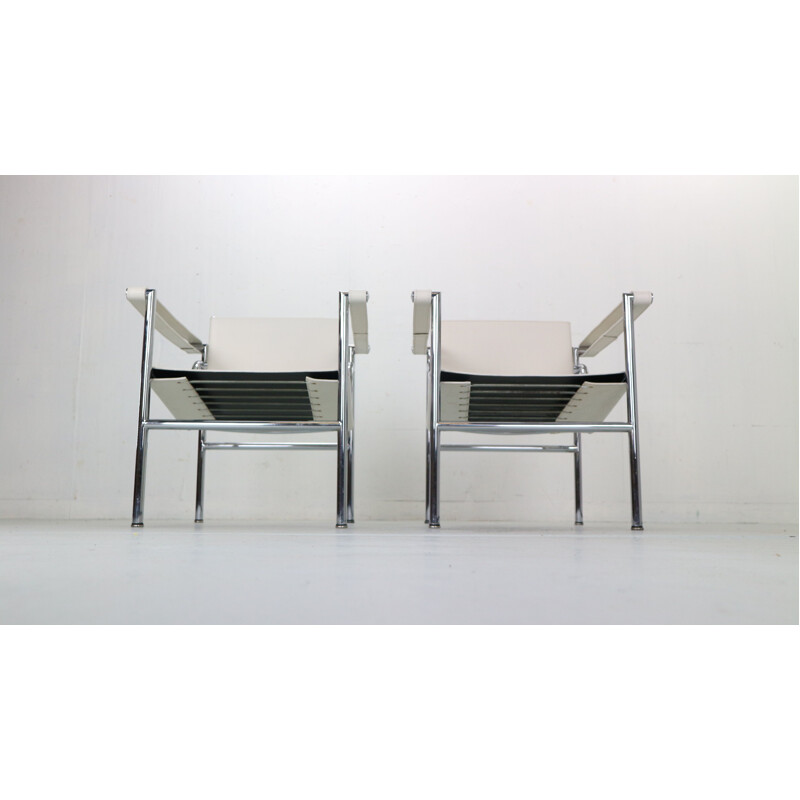 Pareja de sillones de cuero vintage modelo LC1 de Le Corbusier para Cassina, Italia 1970