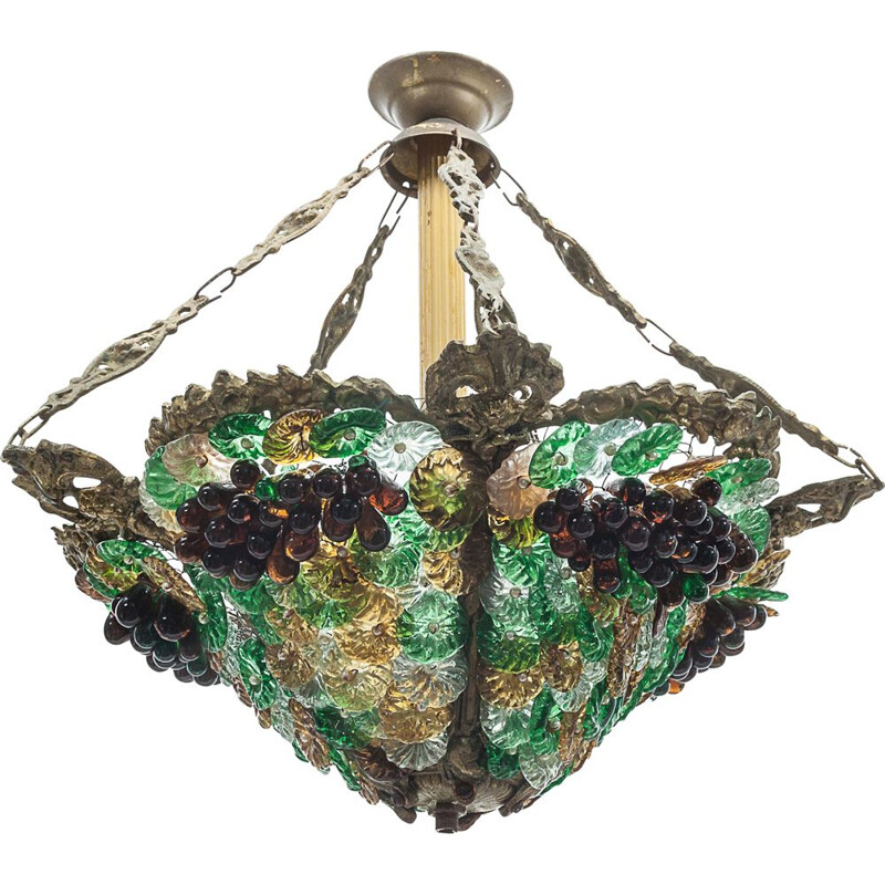 Vintage chandelier in multicoloured glass paste, 1900