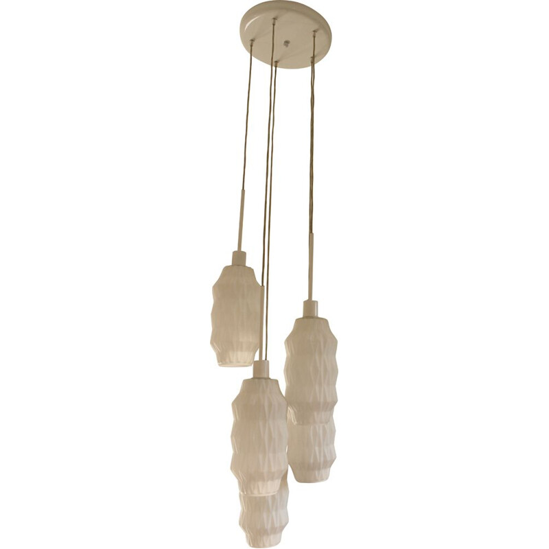 Vintage chandelier in opaline glass, Italy 1980