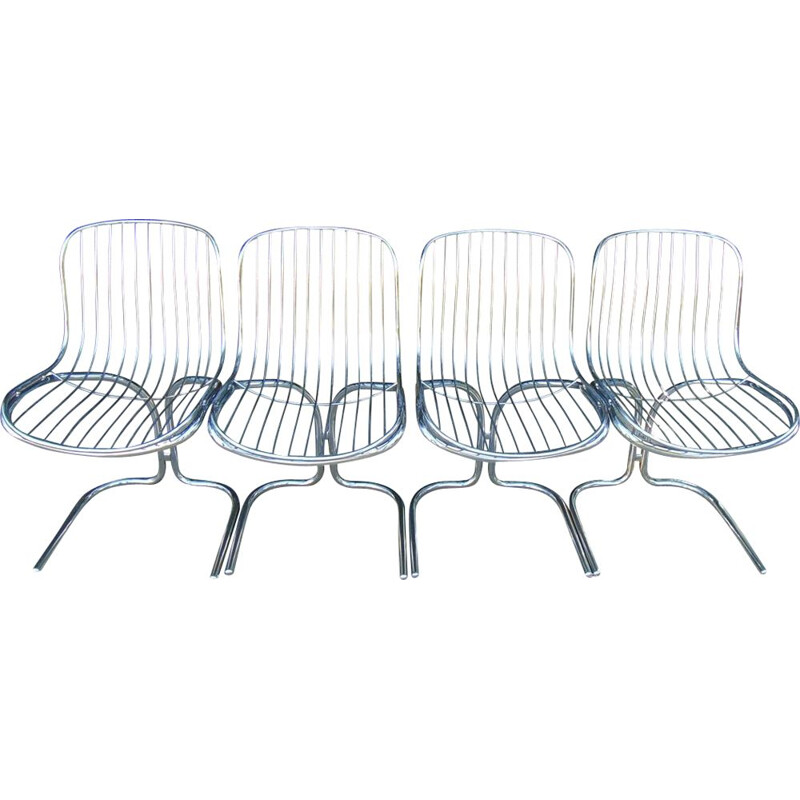 Ensemble de 4 chaises vintage en métal chromé par Gastone Rinaldi
