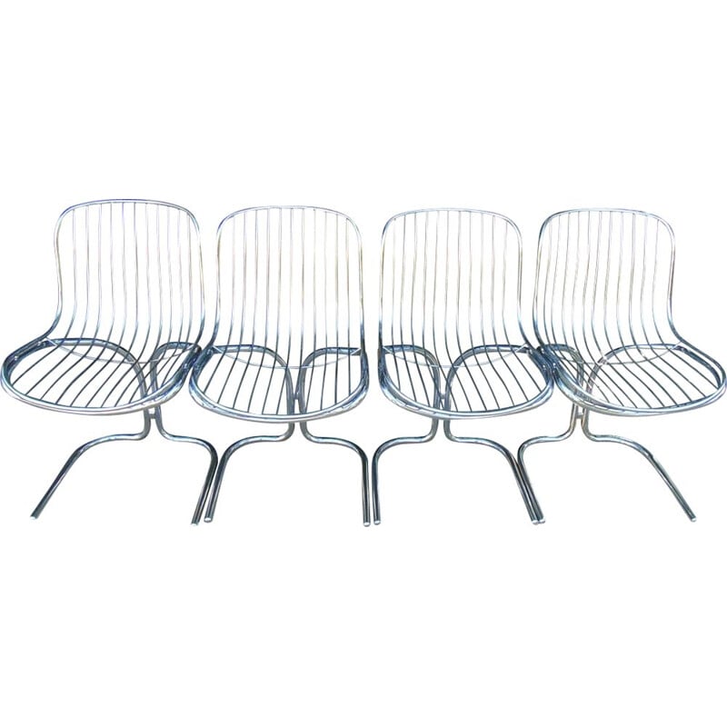 Set of 4 vintage chairs in chromed metal by Gastone Rinaldi