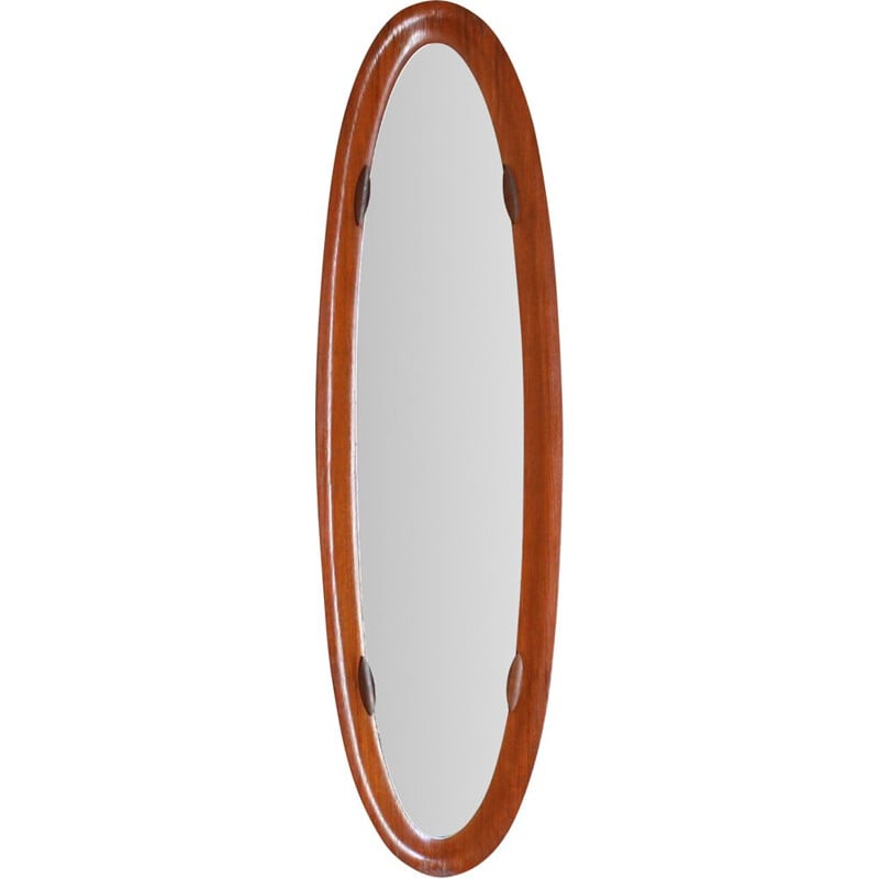 Vintage oval wall wood mirror, 1950s