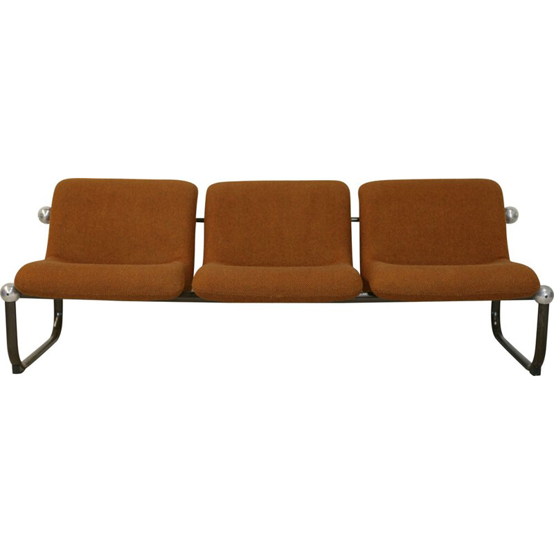 Vintage "Space Age" sofa in steel, foam and wool, France 1970