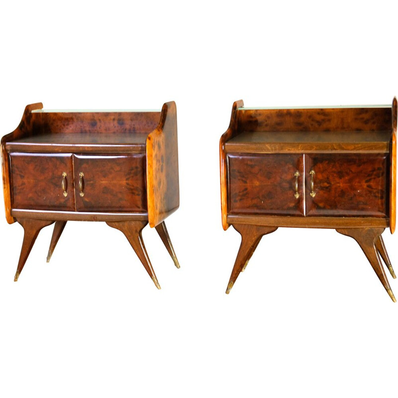 Pair of mid-century Italian burled veener night stands by Paolo Buffa, 1950s