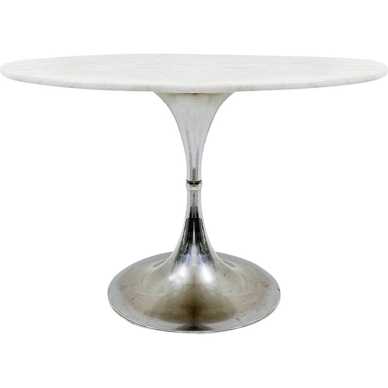 Table ronde vintage avec plateau en marbre, Italie 1970