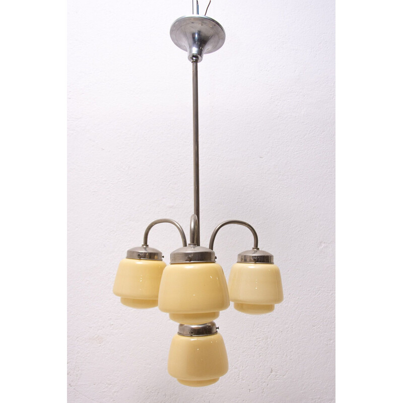 Lampadario vintage a tre bracci in metallo cromato, 1930