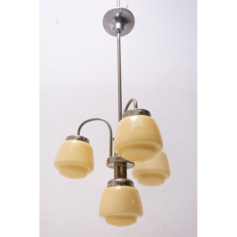 Lampadario vintage a tre bracci in metallo cromato, 1930