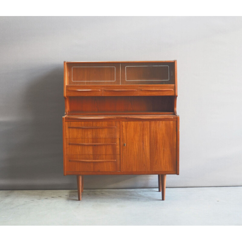 Danish teak secretaire with glass - 1960s