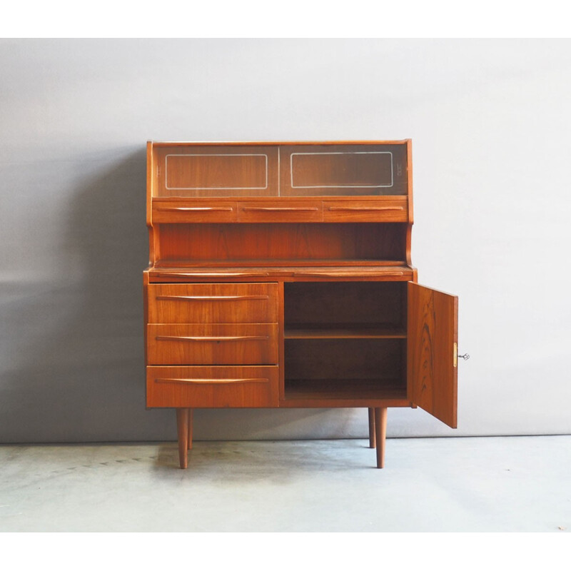 Danish teak secretaire with glass - 1960s