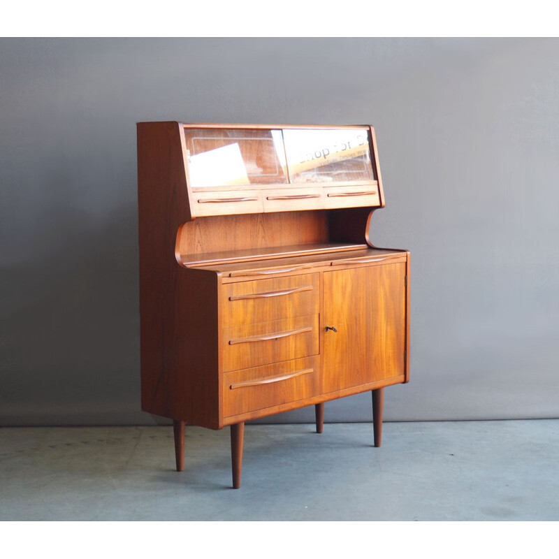 Danish teak secretaire with glass - 1960s