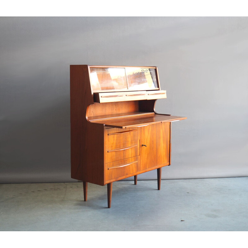 Danish teak secretaire with glass - 1960s