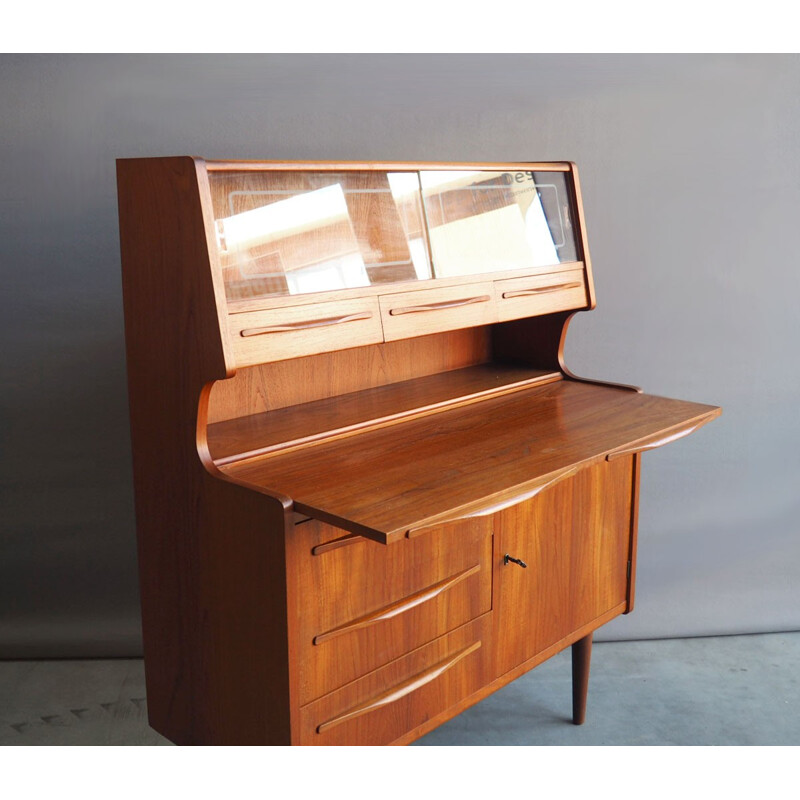 Danish teak secretaire with glass - 1960s