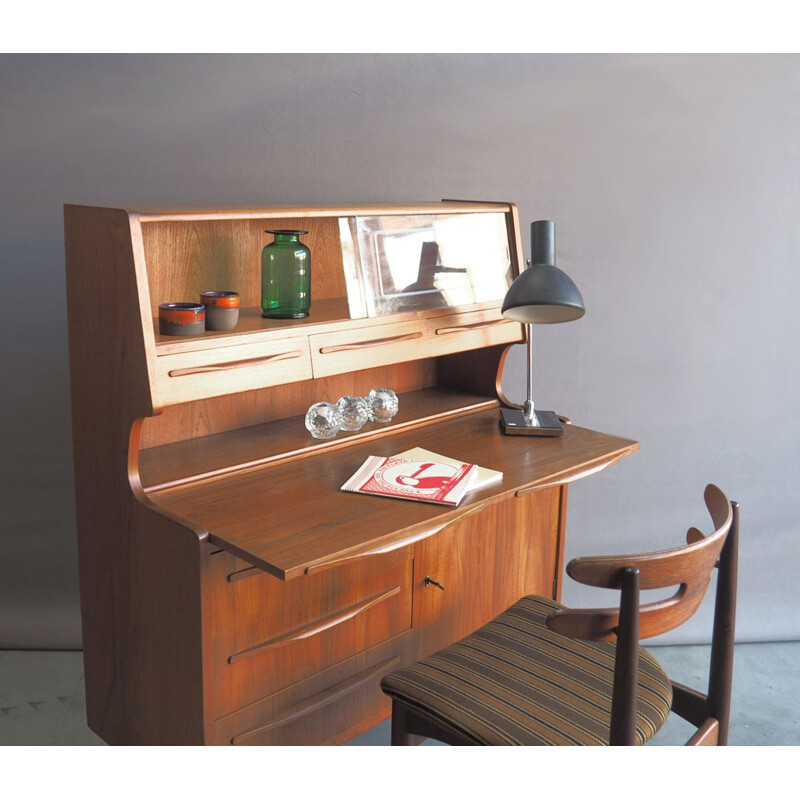 Danish teak secretaire with glass - 1960s