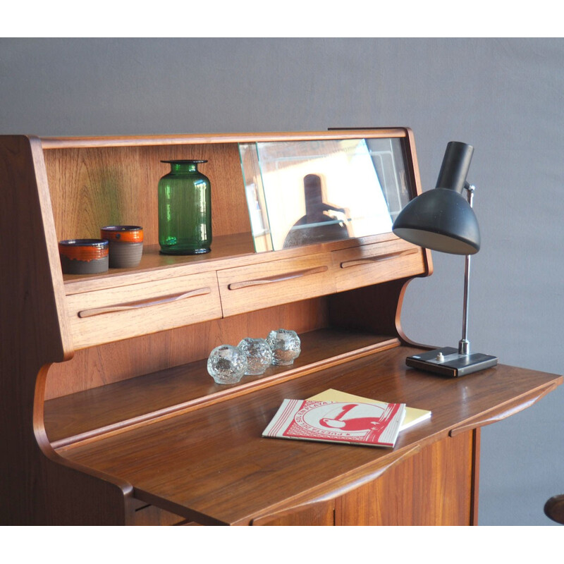 Danish teak secretaire with glass - 1960s