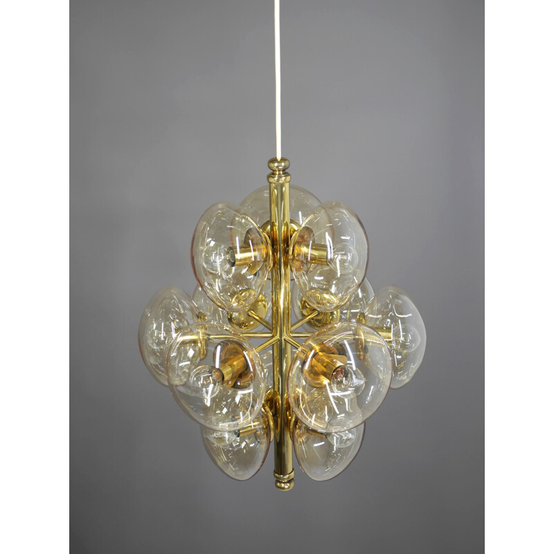 Vintage sputnik chandelier in brass and smoked glass, Germany 1960