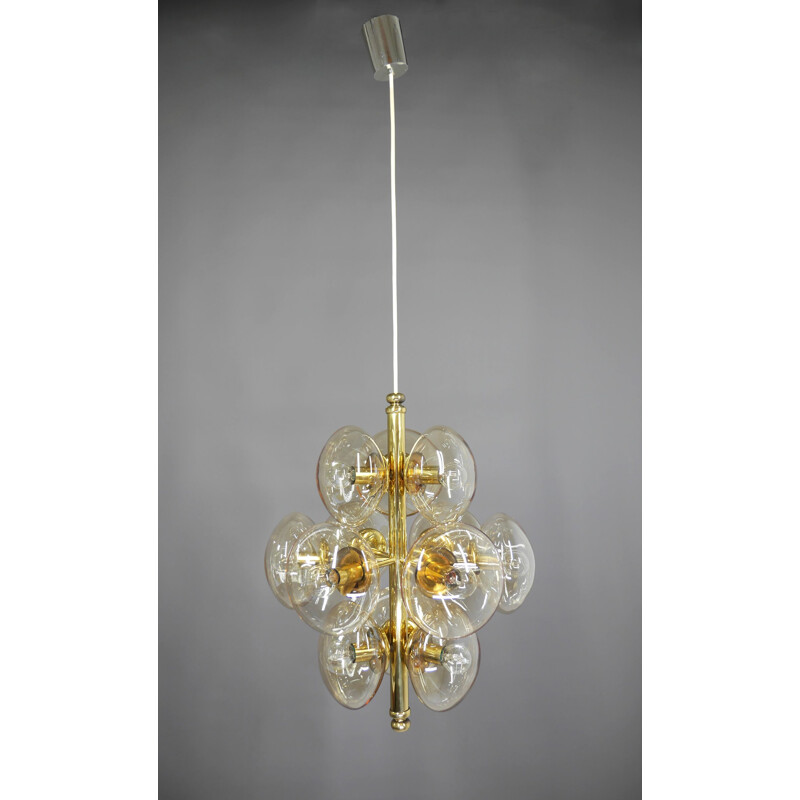 Vintage sputnik chandelier in brass and smoked glass, Germany 1960