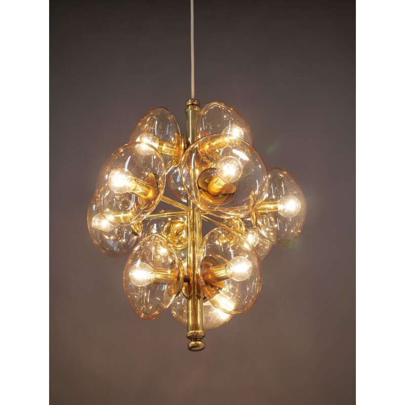 Vintage sputnik chandelier in brass and smoked glass, Germany 1960