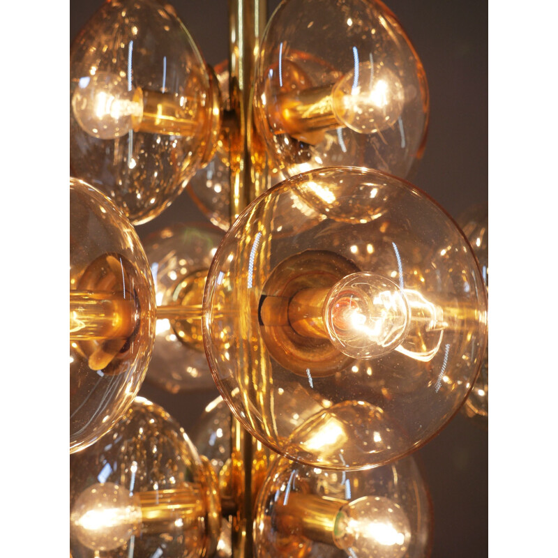 Vintage sputnik chandelier in brass and smoked glass, Germany 1960