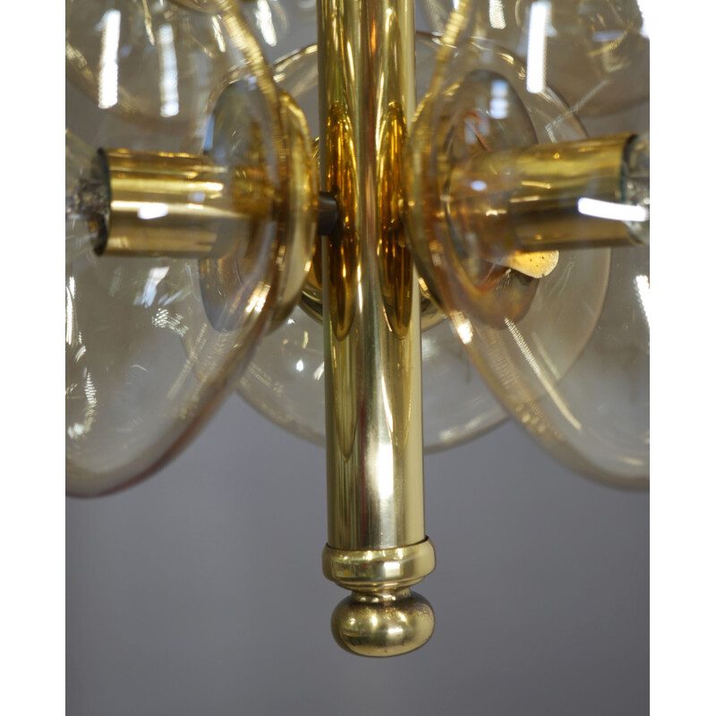 Vintage sputnik chandelier in brass and smoked glass, Germany 1960