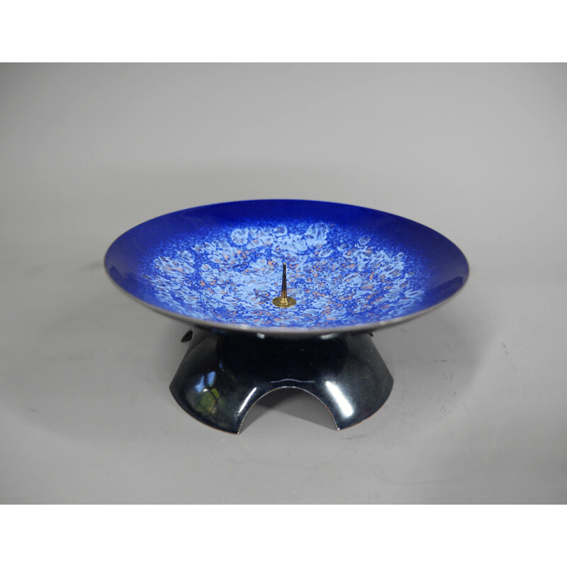 Vintage blue enamel candlestick by Expertic, Germany 1960s