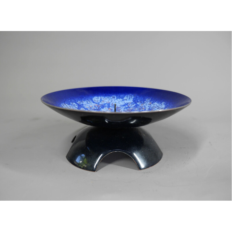 Vintage blue enamel candlestick by Expertic, Germany 1960s