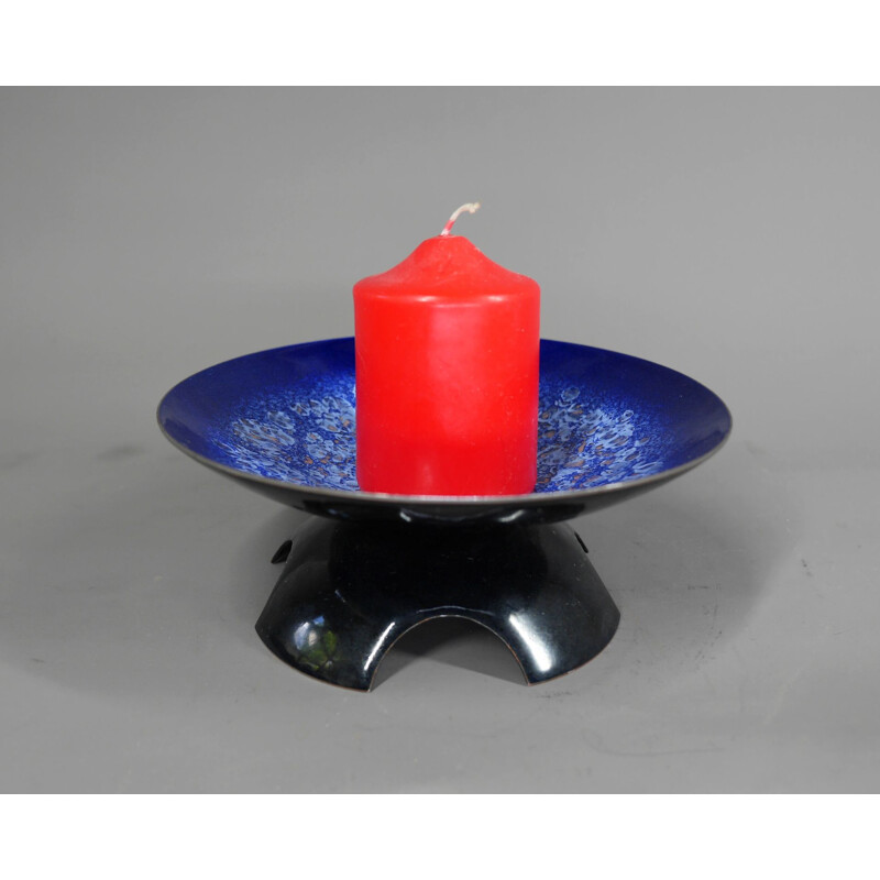 Vintage blue enamel candlestick by Expertic, Germany 1960s